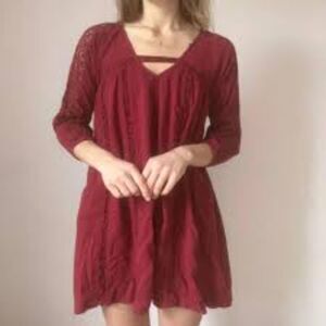 American Eagle Outfitters Deep V-Neck Dress Mini Maroon Red Size XS